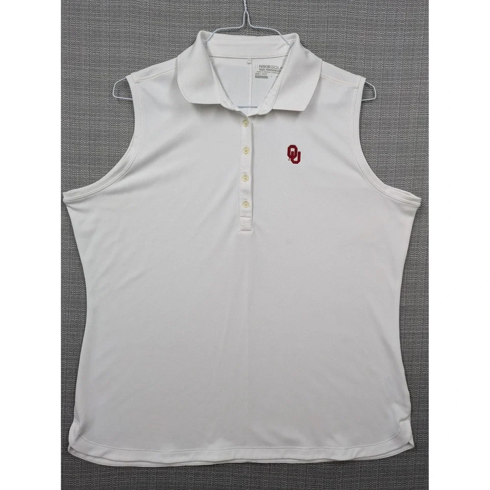 Oklahoma Sooners Polo Shirt Womens 2XL White NCAA Golf Nike Dri Fit Sleeveless